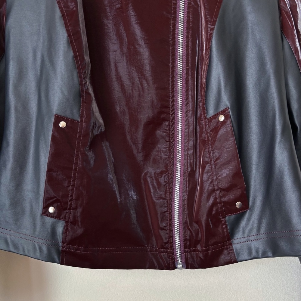 Clara Sunwoo Mulberry Vinyl + Liquid Leather Panel Zip Cuff Jacket Small - Picture 4 of 12